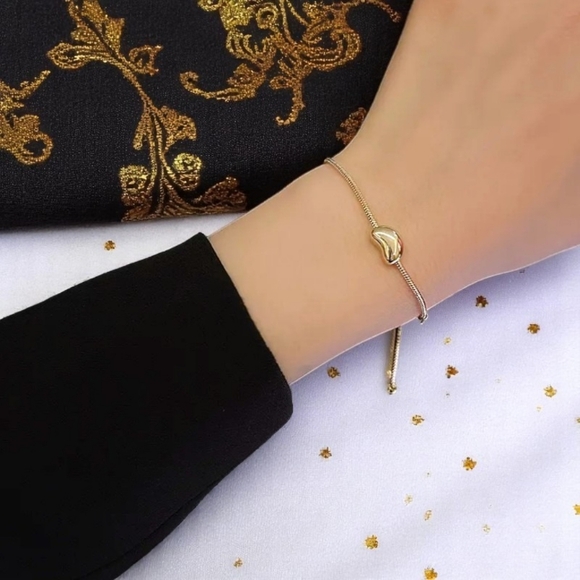 🆕 18K Gold Plated Stainless Steel Adjustable Bracelet With Smooth Bean Charm - Picture 8 of 12